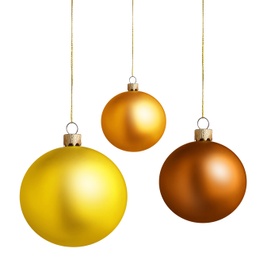 Image of Set of bright Christmas balls on white background 