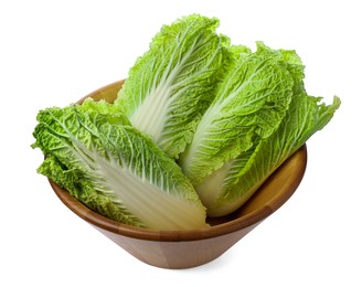 Fresh tasty Chinese cabbages in bowl on white background