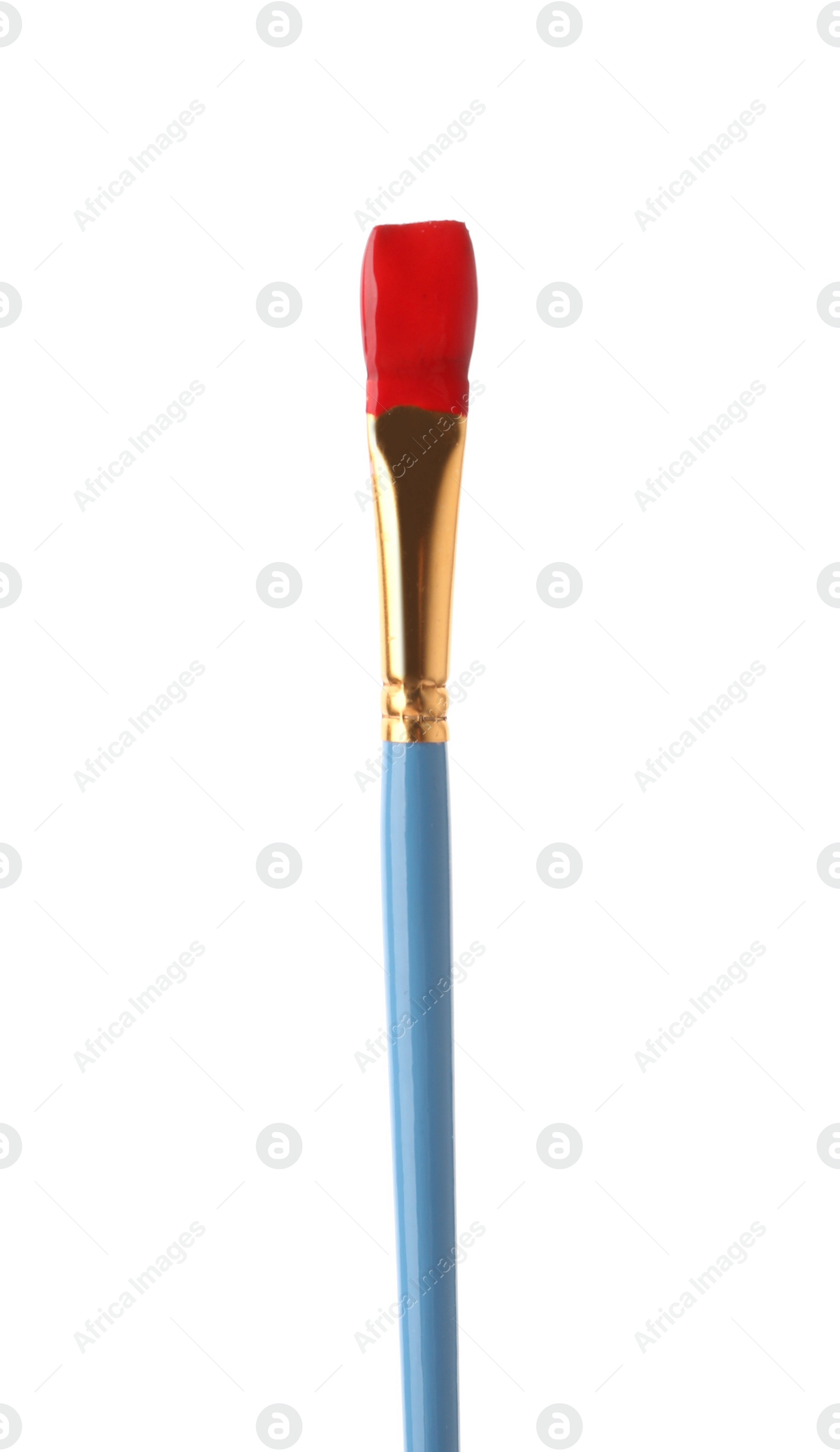 Photo of Brush with red paint isolated on white