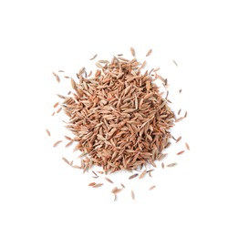 Heap of aromatic caraway (Persian cumin) seeds isolated on white, top view