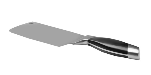 Photo of Cleaver knife with black handle isolated on white