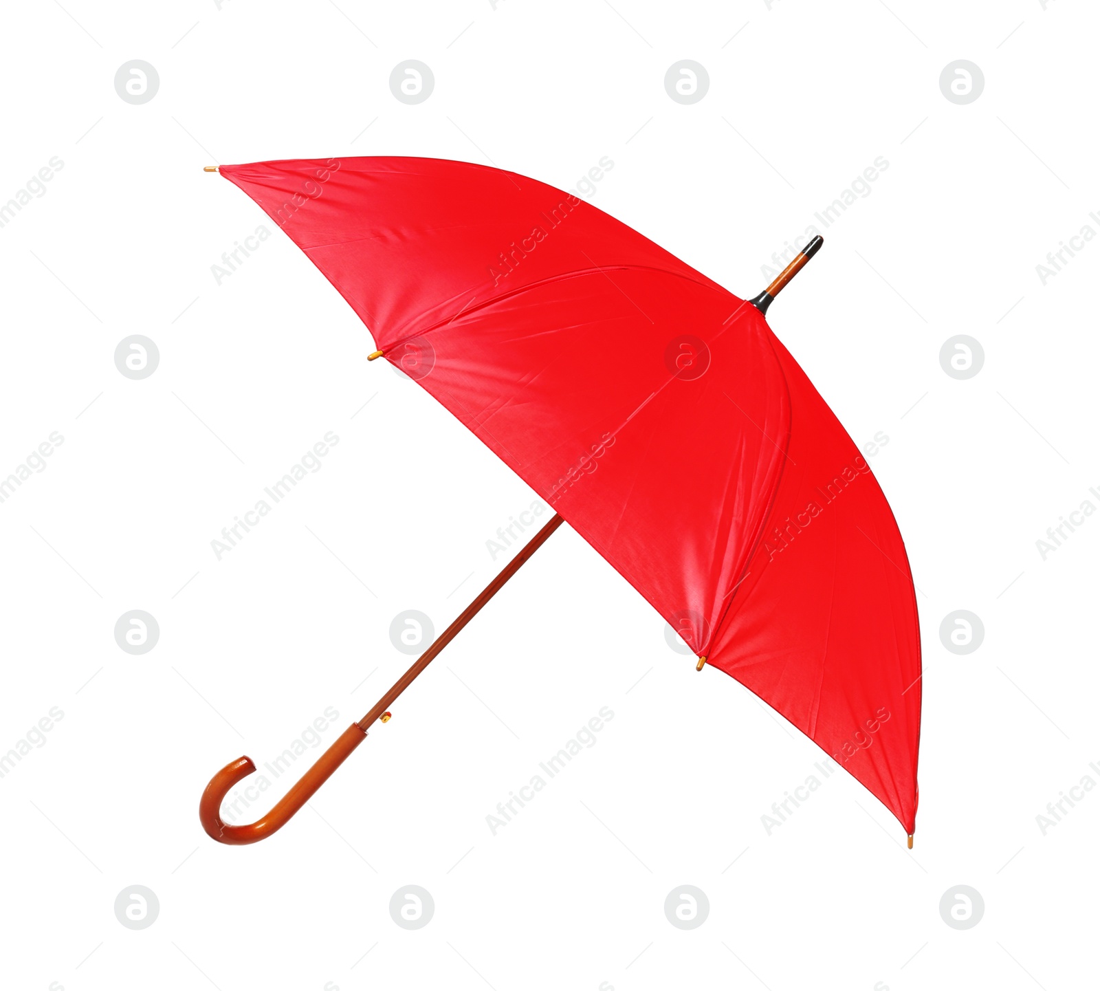 Photo of Modern opened red umbrella isolated on white