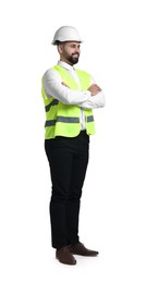 Photo of Engineer in hard hat on white background