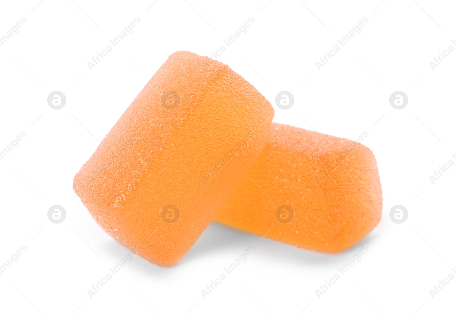 Photo of Bright delicious jelly candies on white background