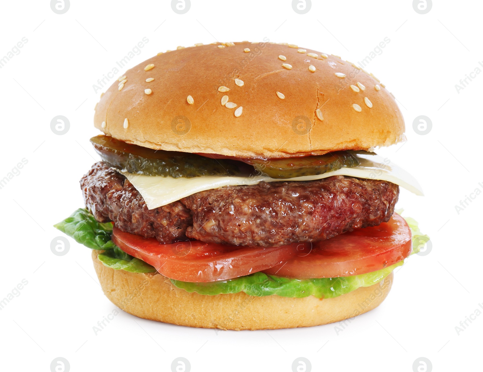 Photo of Burger with delicious patty isolated on white