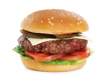 Burger with delicious patty isolated on white