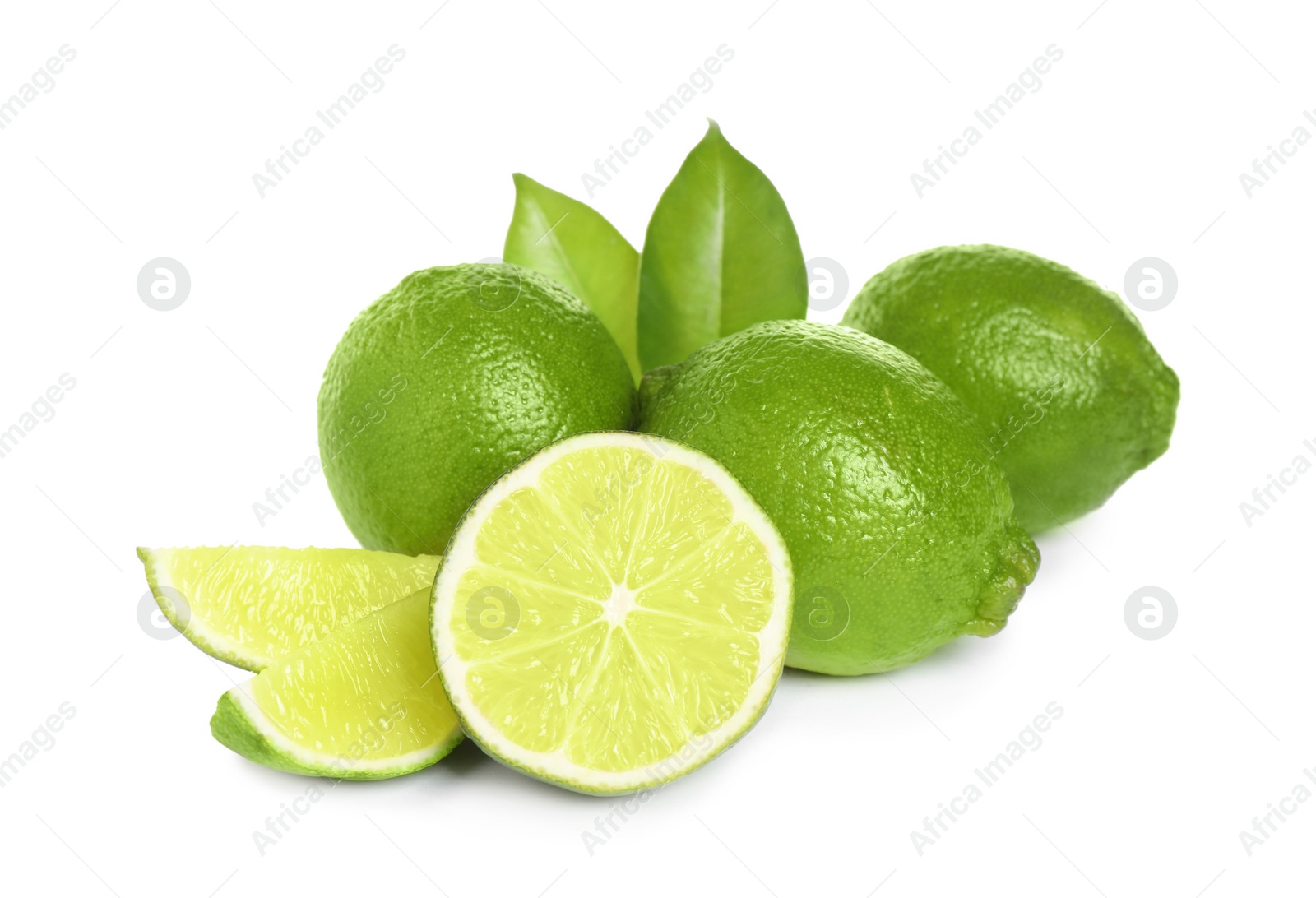 Photo of Fresh ripe green limes isolated on white