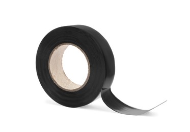 Photo of Reel of black insulating tape isolated on white