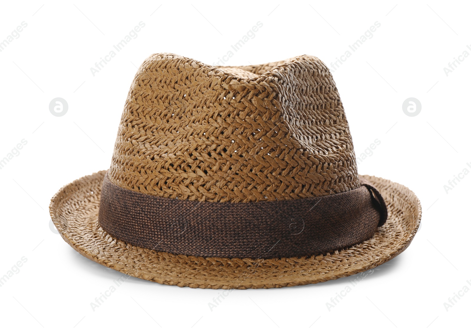 Photo of Stylish brown straw hat isolated on white