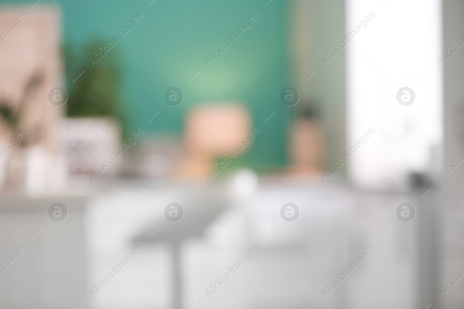 Photo of Blurred view of kitchen interior setting. Idea for home design