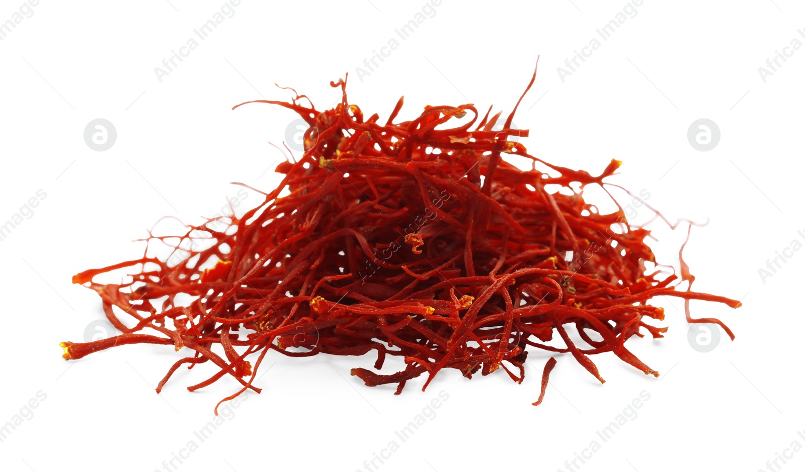 Photo of Pile of dried red saffron isolated on white