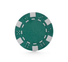 Photo of Green casino chip isolated on white. Poker game