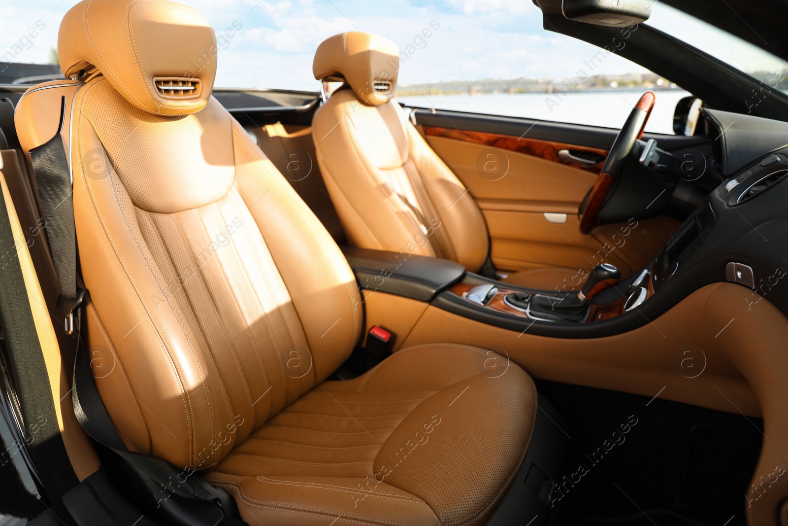 Photo of Closeup view of luxury convertible car interior