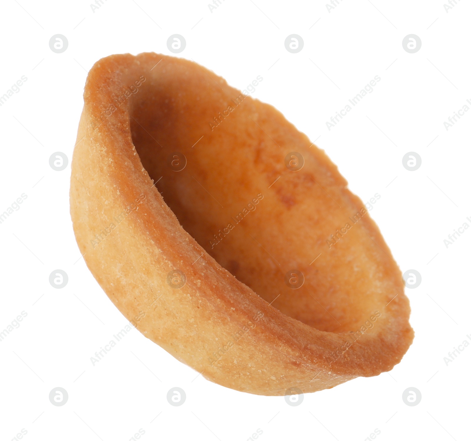 Photo of Half of delicious nut shaped cookie isolated on white