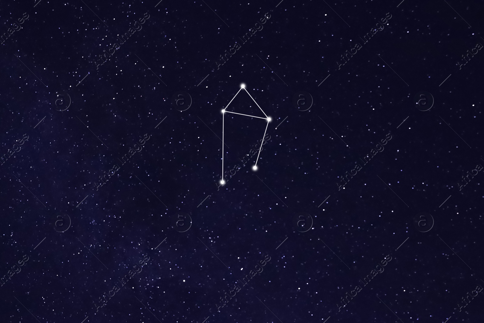 Illustration of Libra constellation. Stick figure pattern in dark night sky