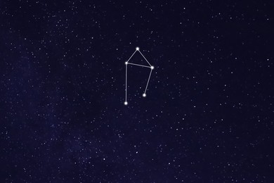 Illustration of Libra constellation. Stick figure pattern in dark night sky