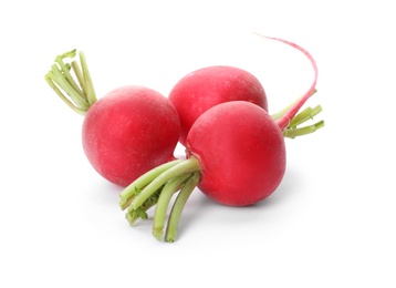 Photo of Fresh tasty ripe radishes isolated on white