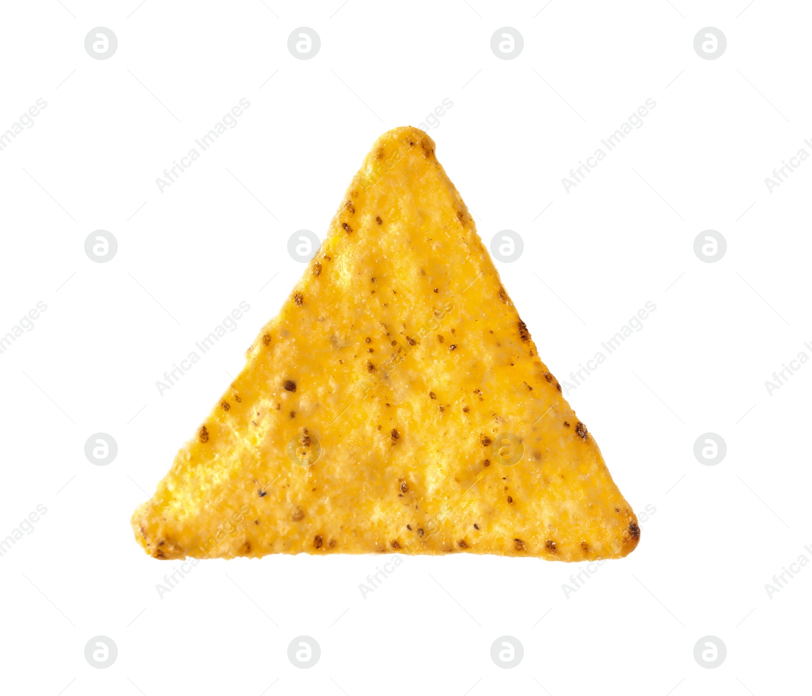 Photo of Tasty Mexican nacho chip on white background