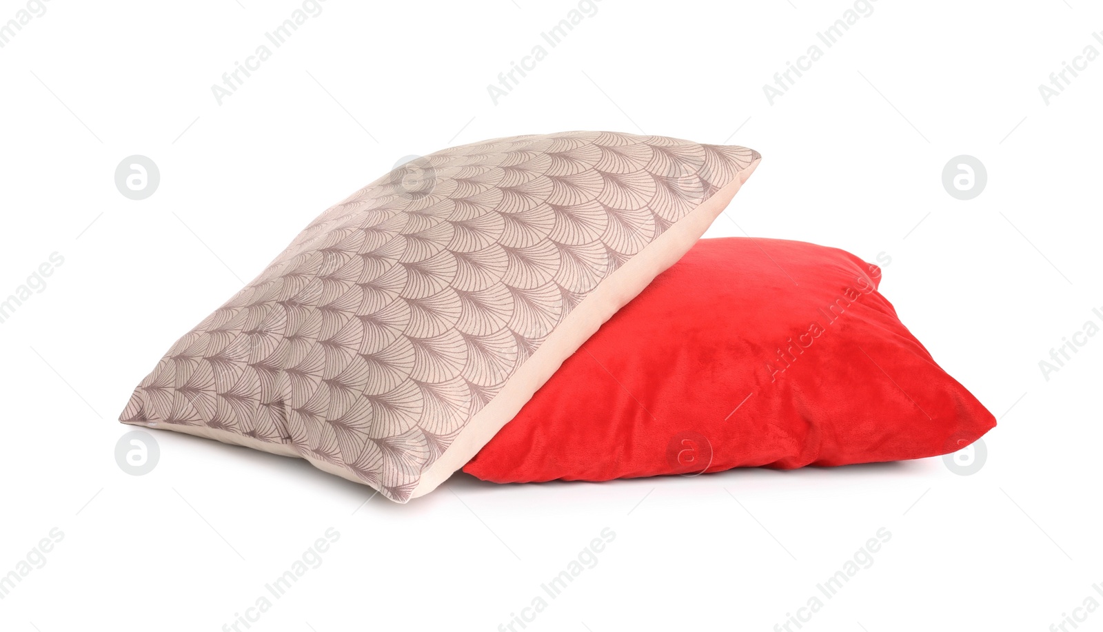 Photo of Different colorful decorative pillows on white background