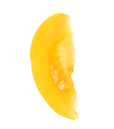 Photo of Slice of yellow tomato on white background