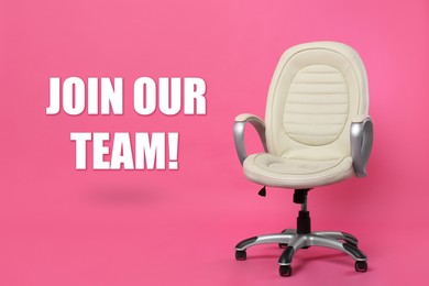 Image of Join our team! Stylish office chair on pink background