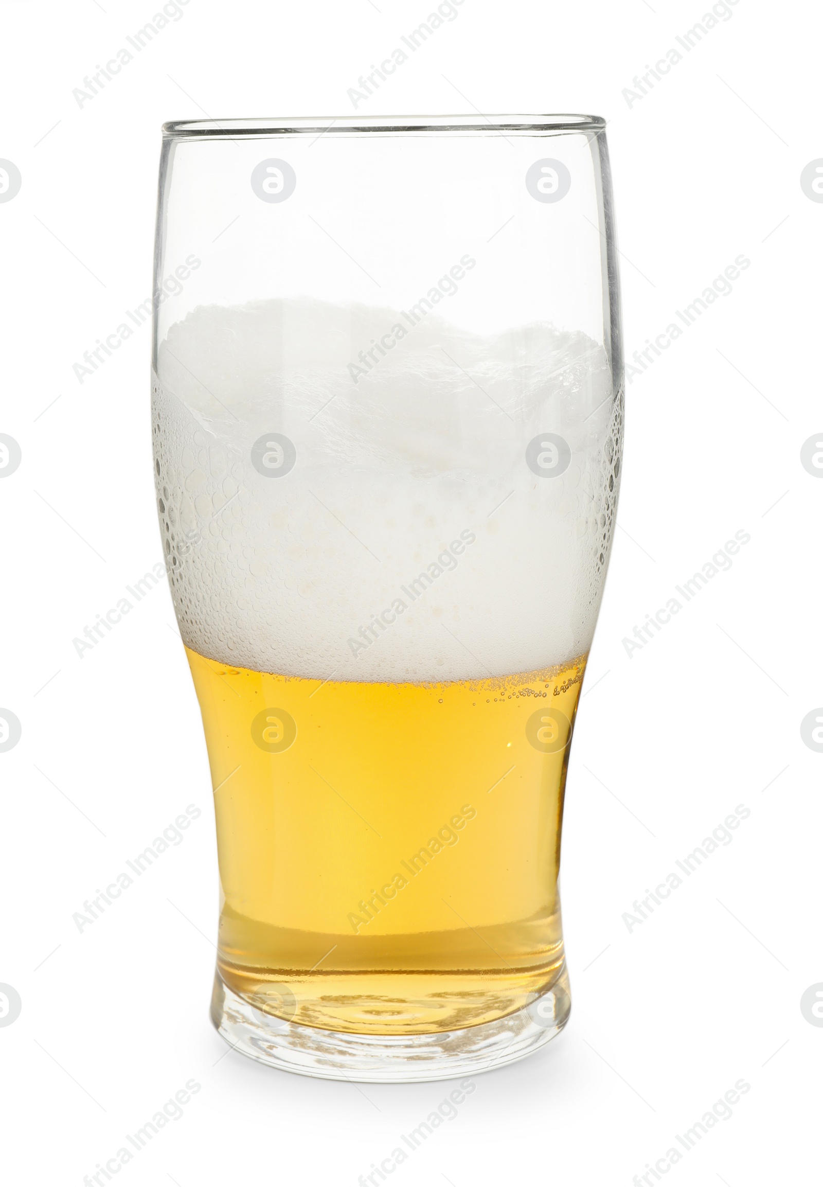 Photo of Half full glass of beer isolated on white