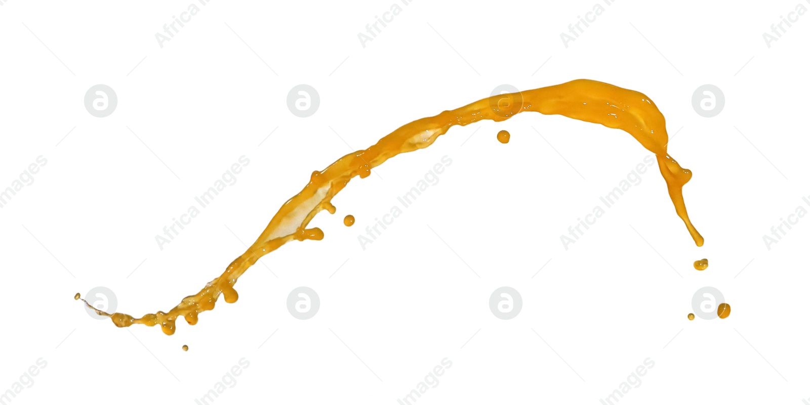 Photo of Splash of orange juice on white background
