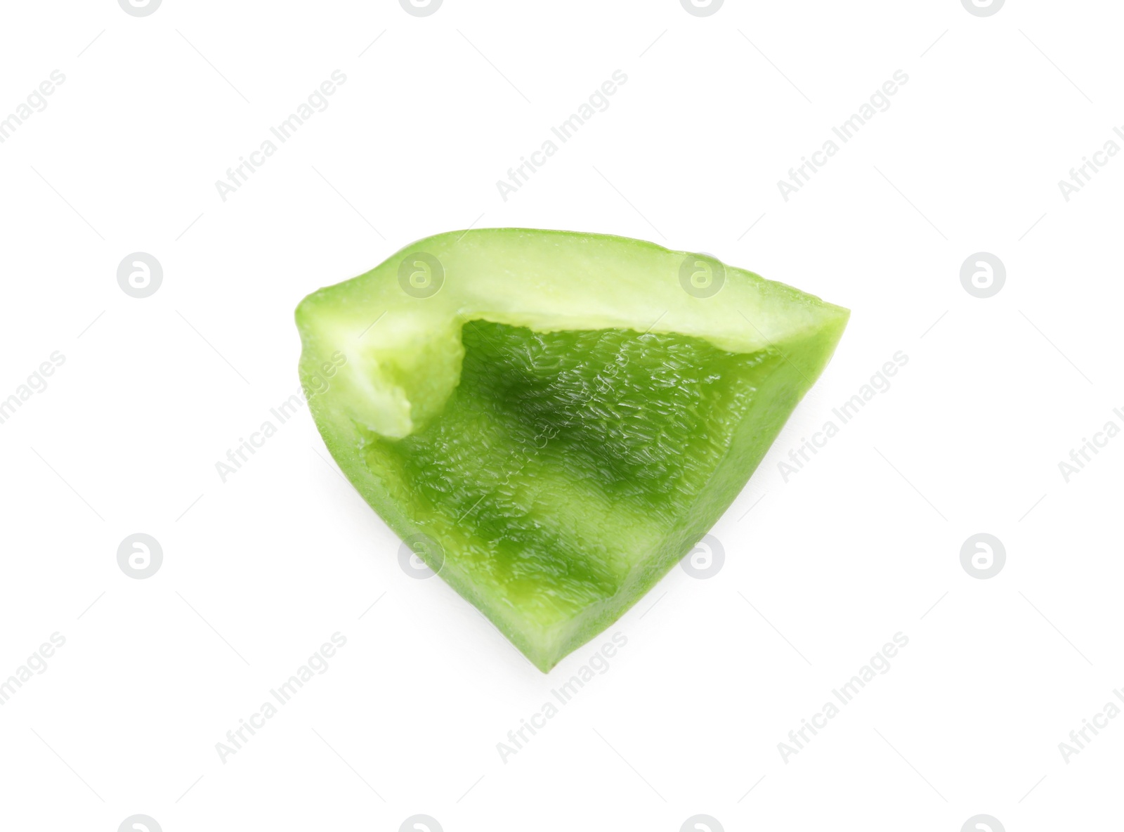 Photo of Slice of ripe paprika pepper on white background, top view