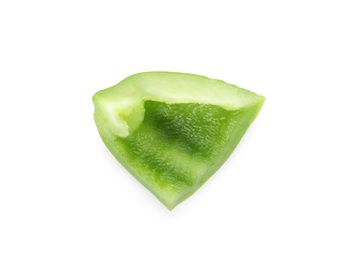 Slice of ripe paprika pepper on white background, top view