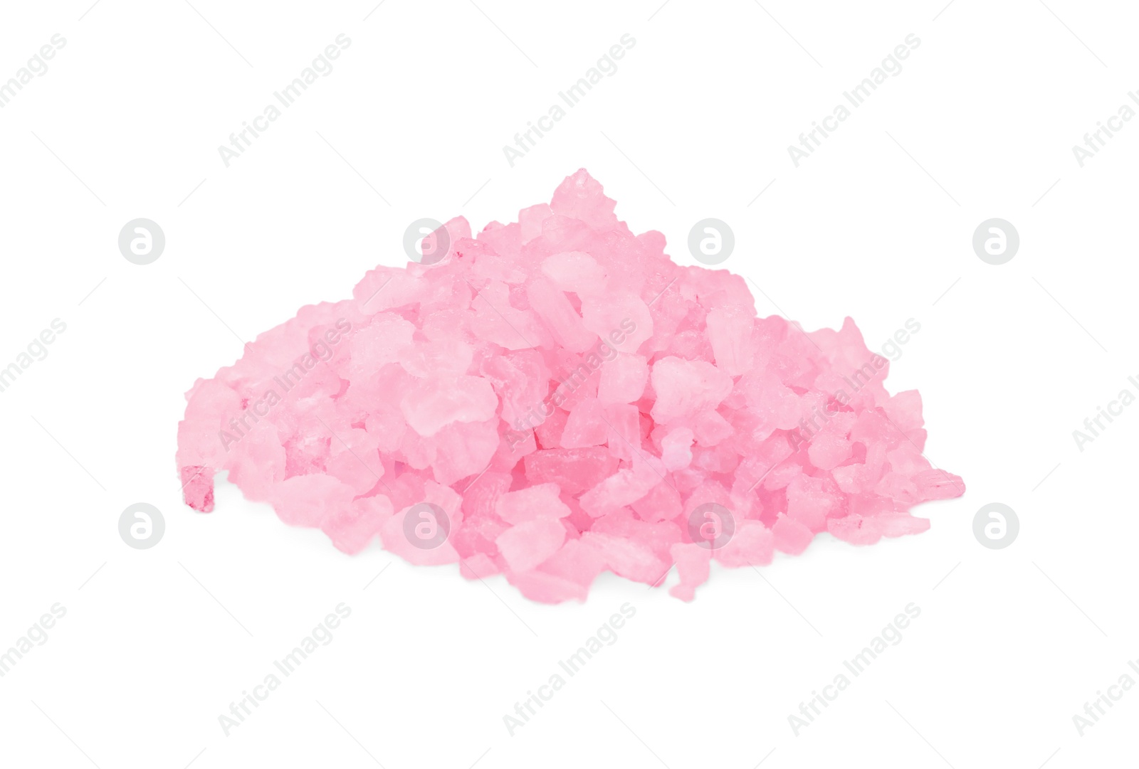 Photo of Heap of pink sea salt isolated on white