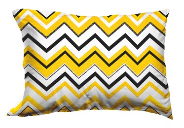 Soft pillow with stylish geometrical print isolated on white