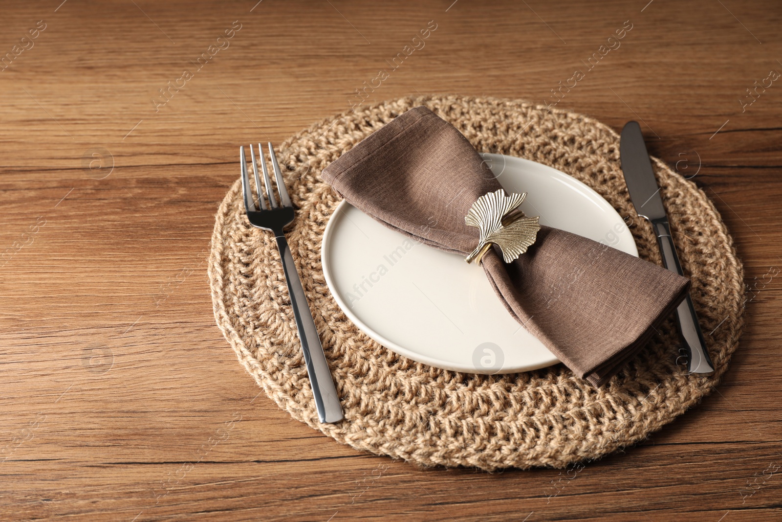 Photo of Stylish elegant table setting on wooden background