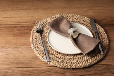 Photo of Stylish elegant table setting on wooden background