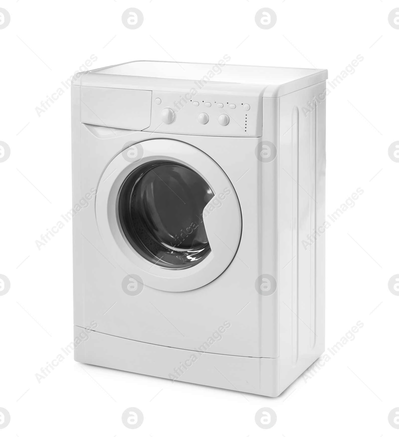 Photo of Modern washing machine isolated on white. Laundry day