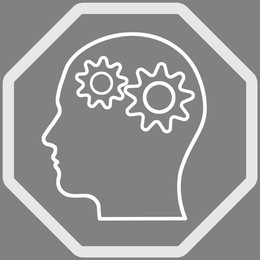 Image of Human head with gears in frame, illustration on grey background