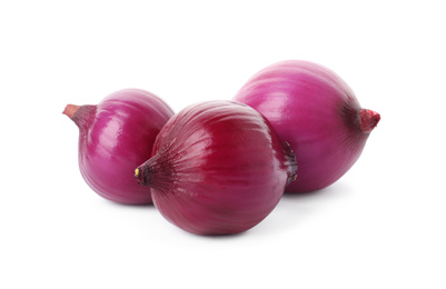 Photo of Fresh red onion bulbs isolated on white