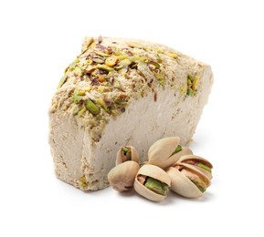 Image of Tasty halva and pistachio nuts isolated on white