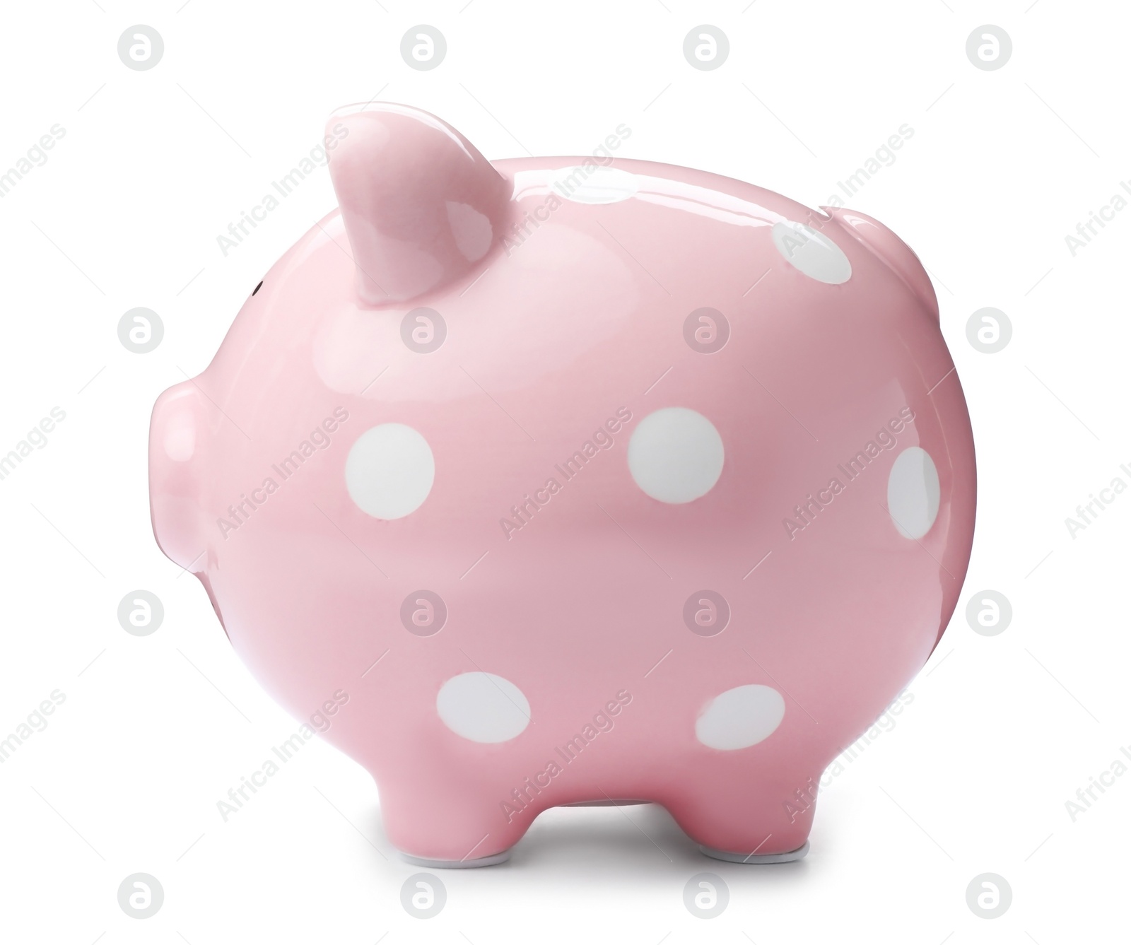 Photo of Pink piggy bank on white background. Money saving