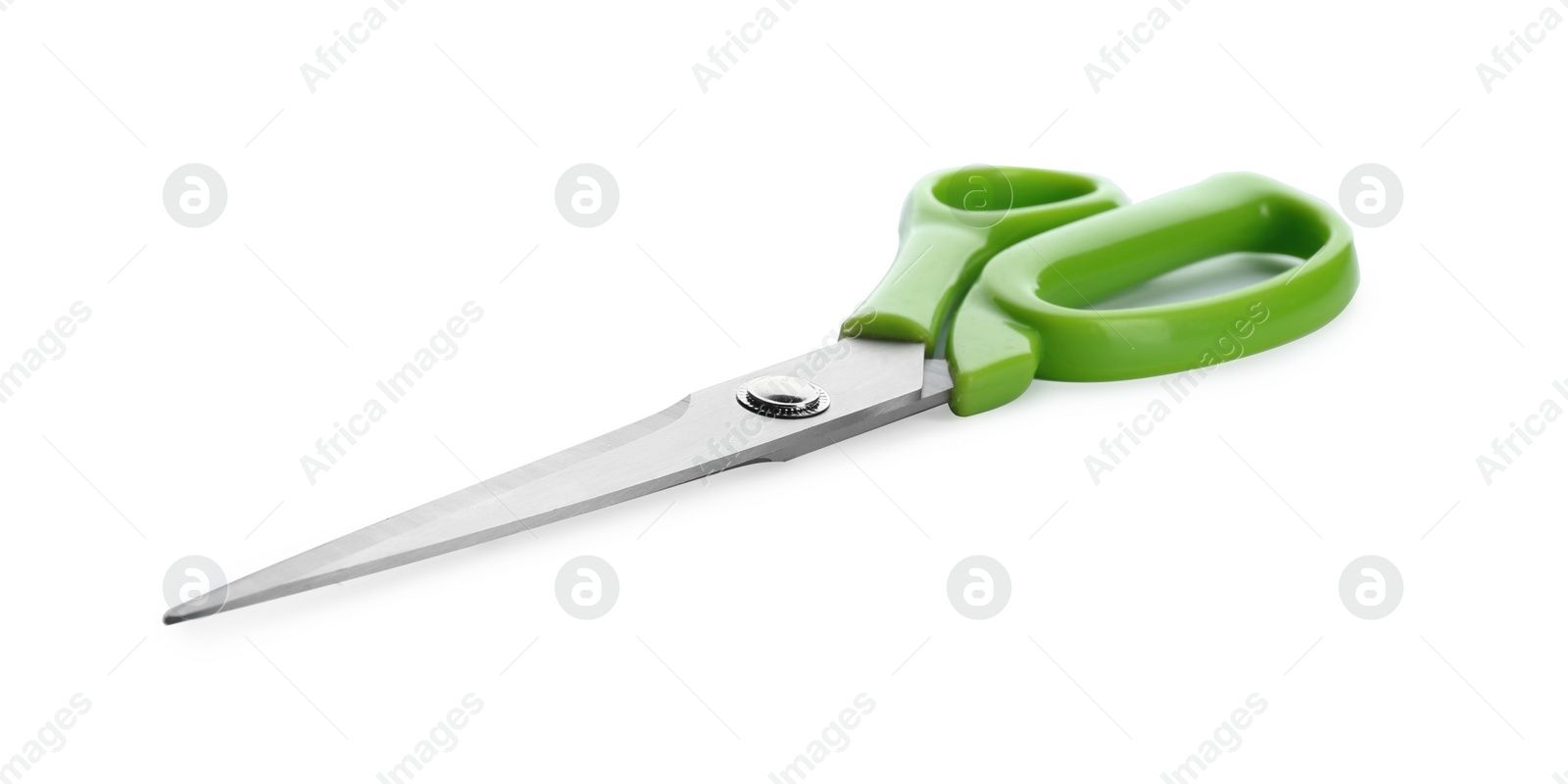 Photo of Pair of sharp scissors on white background