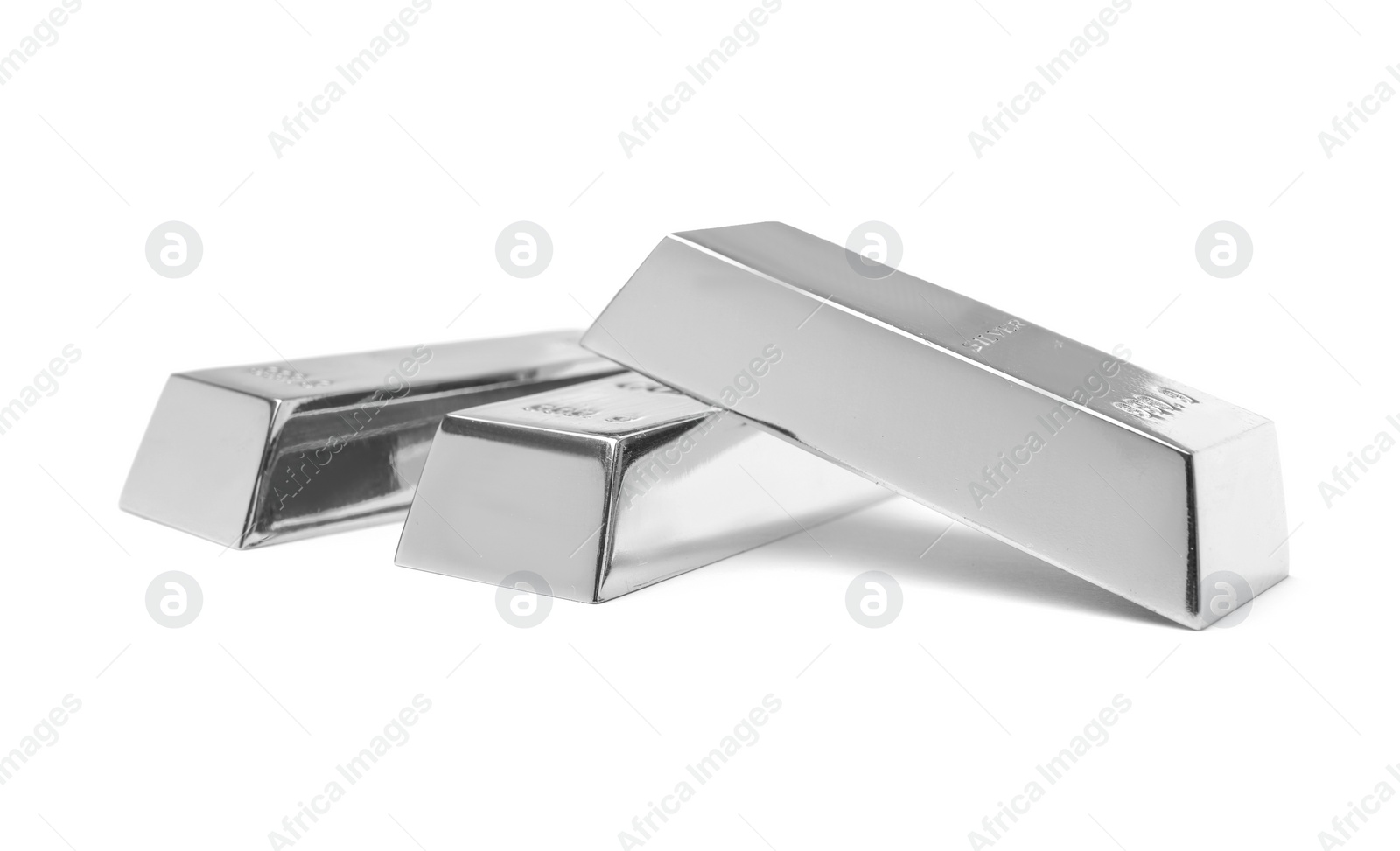 Image of Many shining silver bars isolated on white