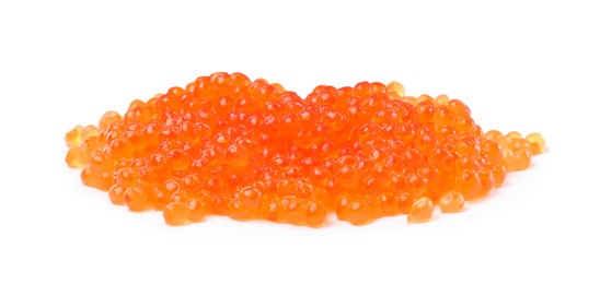 Photo of Pile of delicious red caviar isolated on white