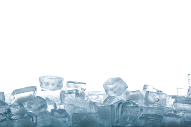 Crystal clear ice cubes isolated on white