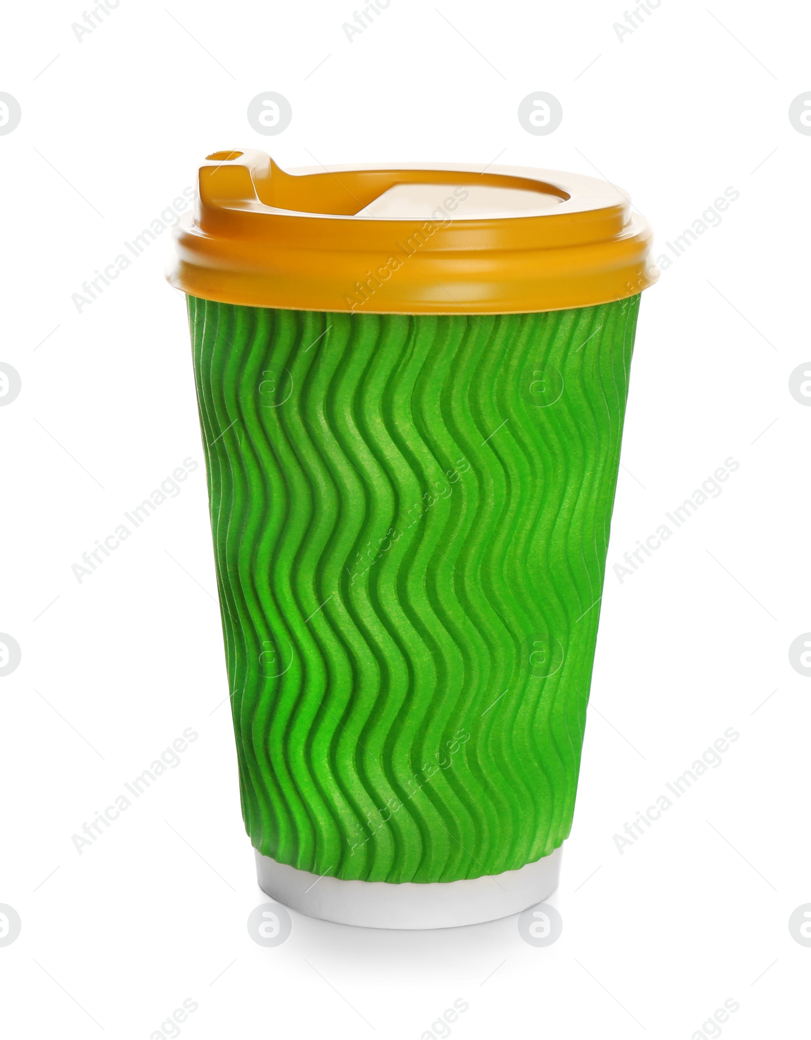 Photo of Takeaway paper coffee cup with lid on white background