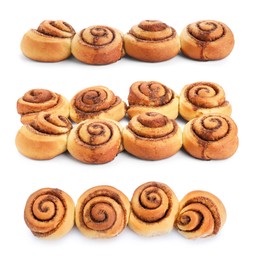 Image of Tasty cinnamon rolls isolated on white, set