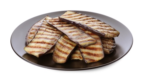 Photo of Delicious grilled eggplant slices isolated on white