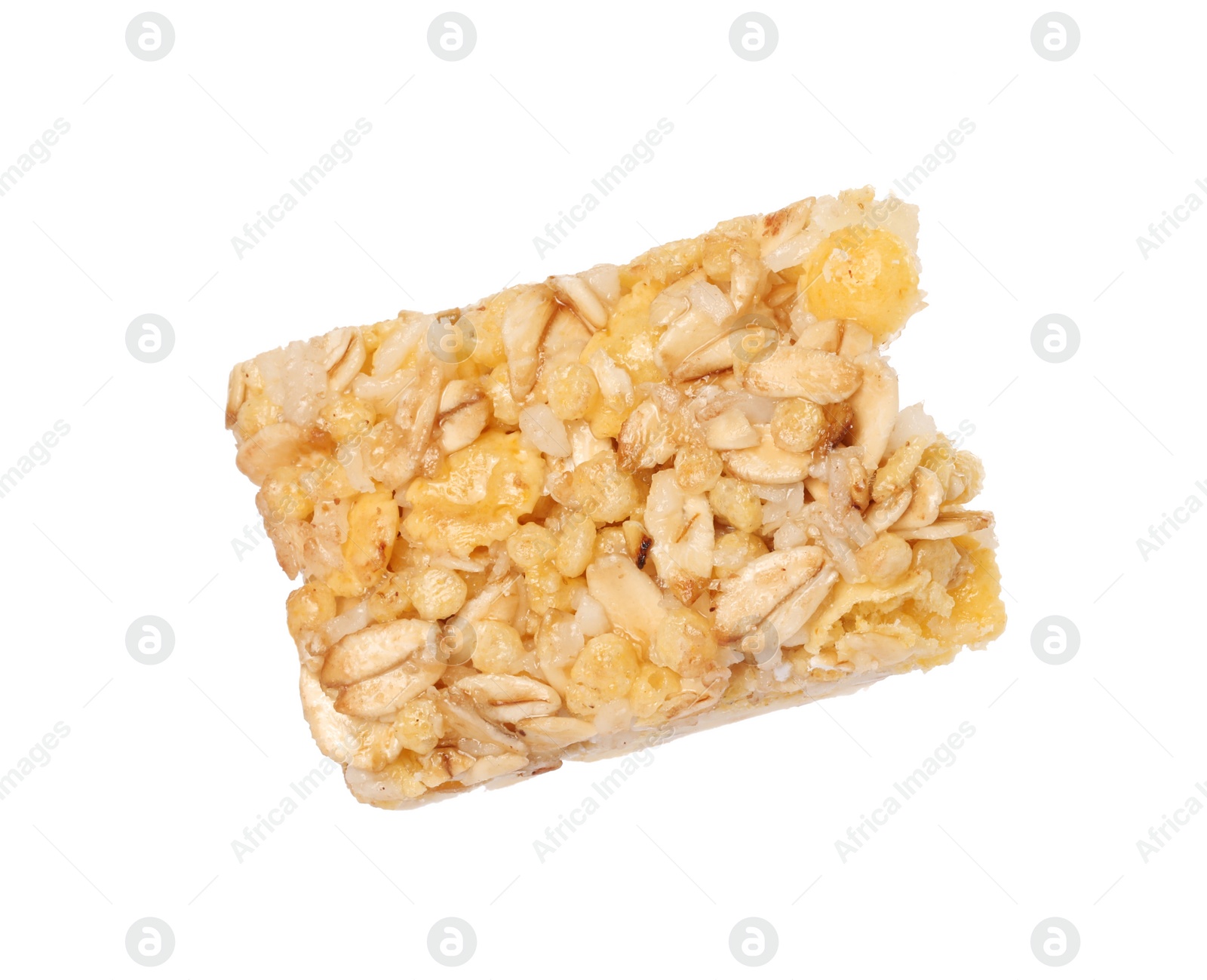 Photo of One piece of tasty granola bar isolated on white