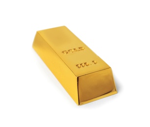 Photo of Precious shiny gold bar on white background