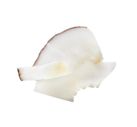 Photo of Tasty fresh coconut flake isolated on white