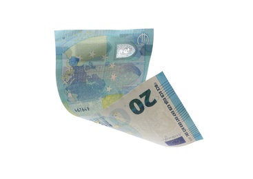 20 Euro banknote flying on white background