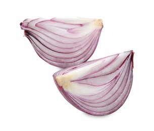 Fresh cut red onion isolated on white